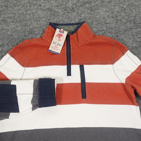 Fat Face Airlie Rugby Stripe Quarter Zip Pullover Mens Medium Reg Orange Gray - Picture 1 of 16